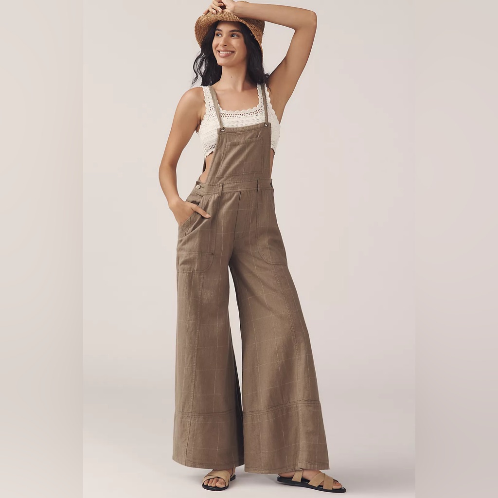 Anthropologie Pilcro Carpenter Wide-Leg Linen Cotton Jumpsuit